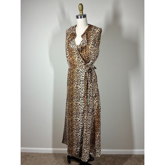 Vintage 90s Y2K Leopard Print Maxi Wrap Dress 8 Mobwife Dress Barn Vamp Preppy - Picture 1 of 16
